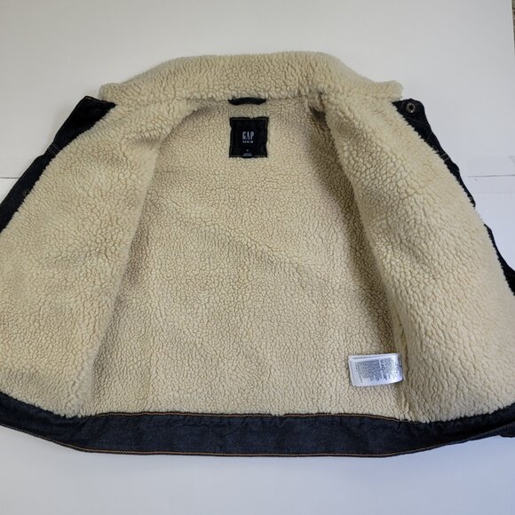 Gap Boys Sherpa Lined Denim Jacket Button Up Medium Warm Trucker Style - Picture 6 of 10
